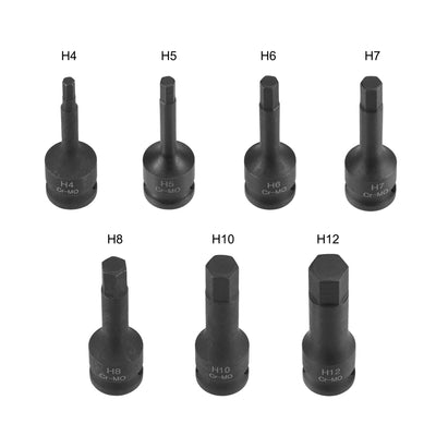 Harfington 3/8" Drive Impact Hex Bit Socket Set, H4 - H12, Metric 60mm Length, CR-MO, 7-Piece