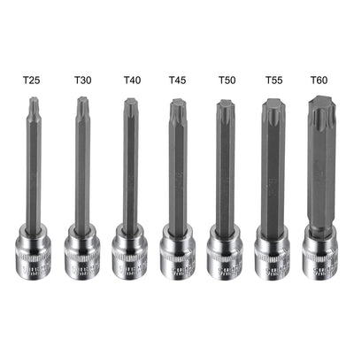Harfington 3/8" Drive x T25 T30 T40 T45 T50 T55 T60 Torx Bit Socket Set, CR-V Bits & Sockets 110mm Length (For Hand Use Only) 7-Piece