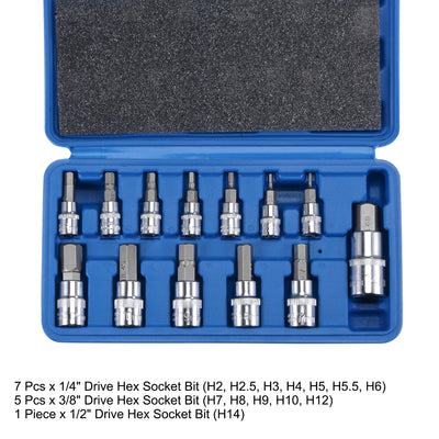Harfington H2 - H14 Hex Bit Socket Set, S2 Bits & CR-V Sockets (For Hand Use Only) 13-Piece