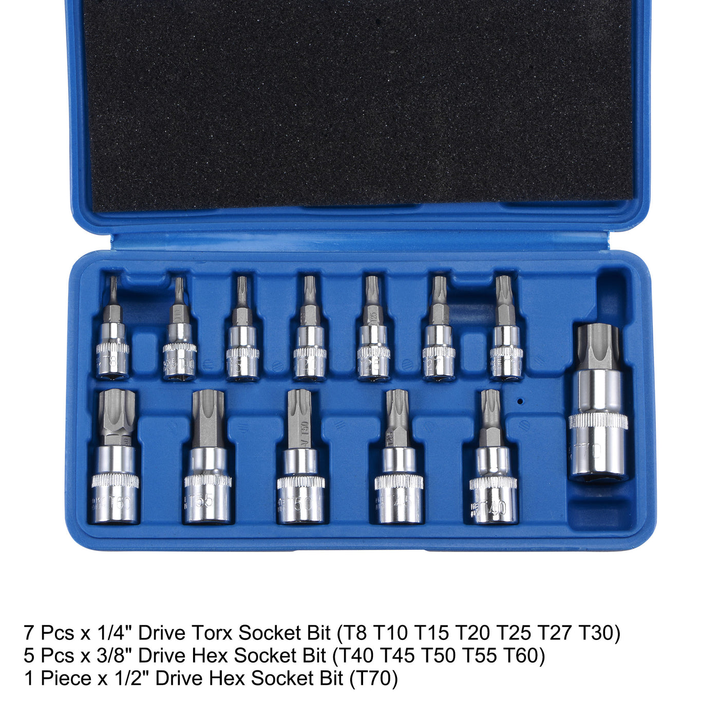 Harfington T8 - T70 Torx Bit Socket Set, CR-V Bits & Sockets (For Hand Use Only) 13-Piece