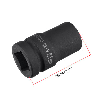Harfington 1" Drive by 21mm Square Impact Socket, CR-MO 80mm Length, Standard Metric Sizes