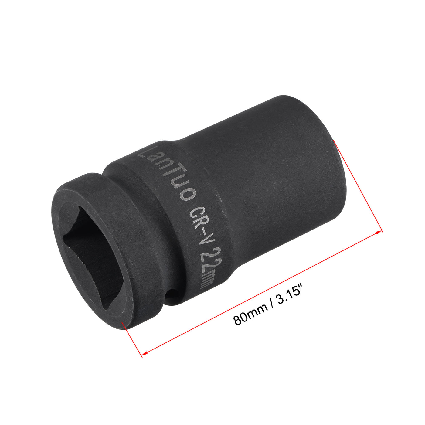 Harfington 1" Drive by 22mm Square Impact Socket, CR-MO 80mm Length, Standard Metric Sizes