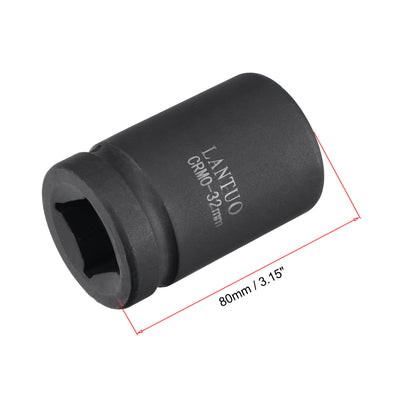 Harfington 1" Drive by 32mm 6-Point Impact Socket, CR-MO 80mm Length, Standard Metric Sizes