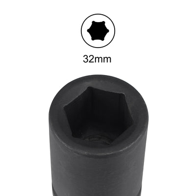 Harfington 1" Drive by 32mm 6-Point Impact Socket, CR-MO 80mm Length, Standard Metric Sizes