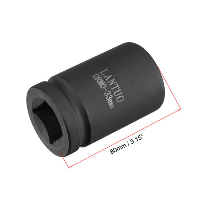 Harfington 1" Drive by 33mm 6-Point Impact Socket, CR-MO 80mm Length, Standard Metric Sizes