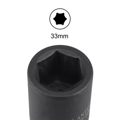 Harfington 1" Drive by 33mm 6-Point Impact Socket, CR-MO 80mm Length, Standard Metric Sizes