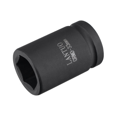 Harfington 1" Drive by 33mm 6-Point Impact Socket, CR-MO 80mm Length, Standard Metric Sizes