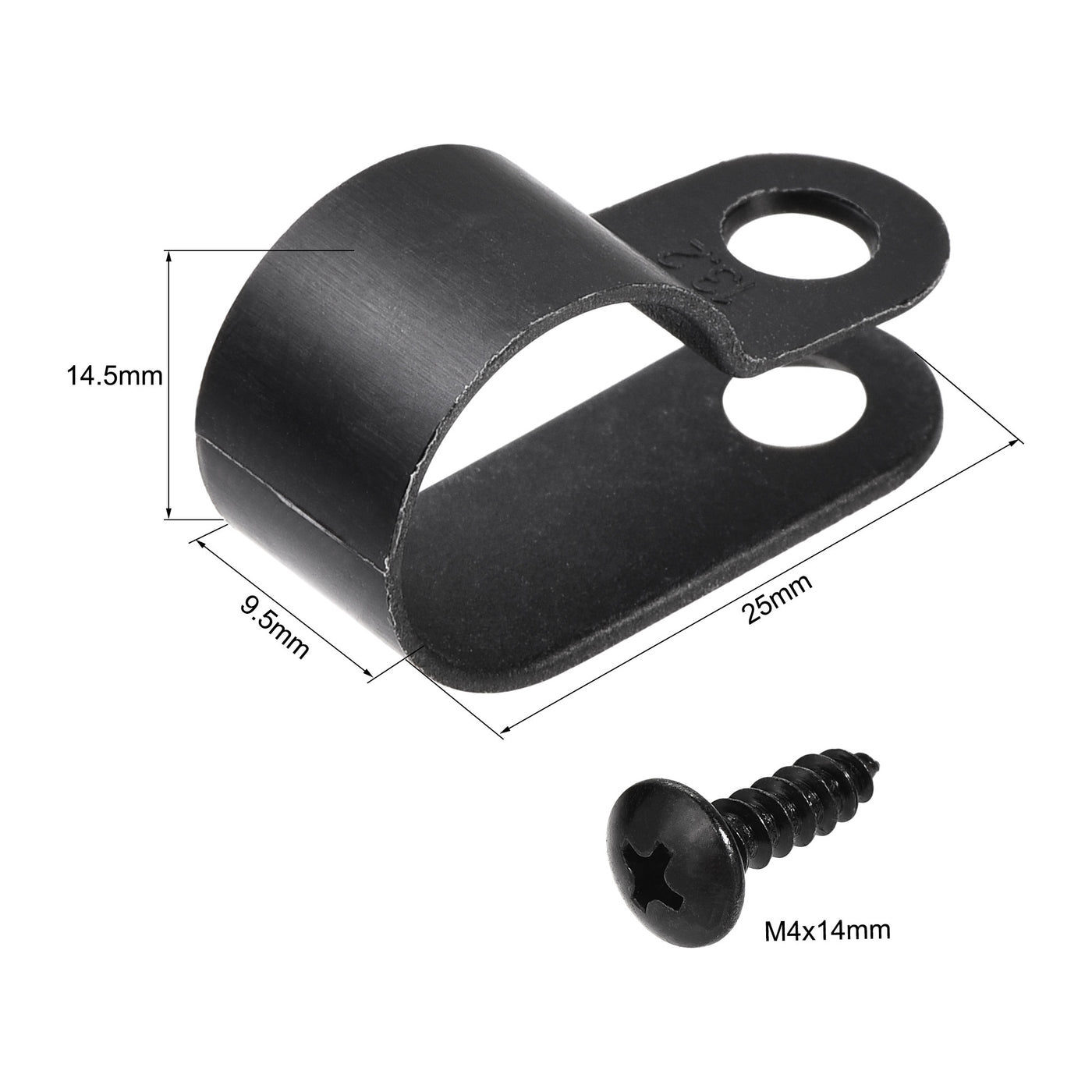 Harfington 13.2mm Nylon R Type Cable Clip Wire Clamp with Screws Black 50pcs