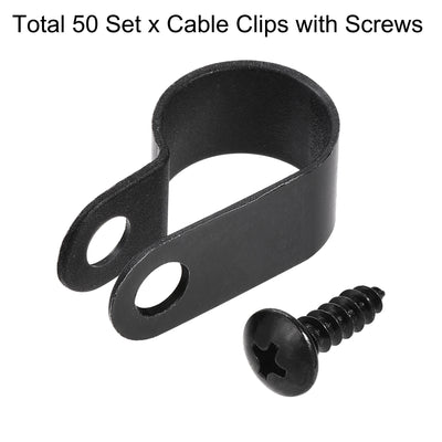 Harfington 13.2mm Nylon R Type Cable Clip Wire Clamp with Screws Black 50pcs