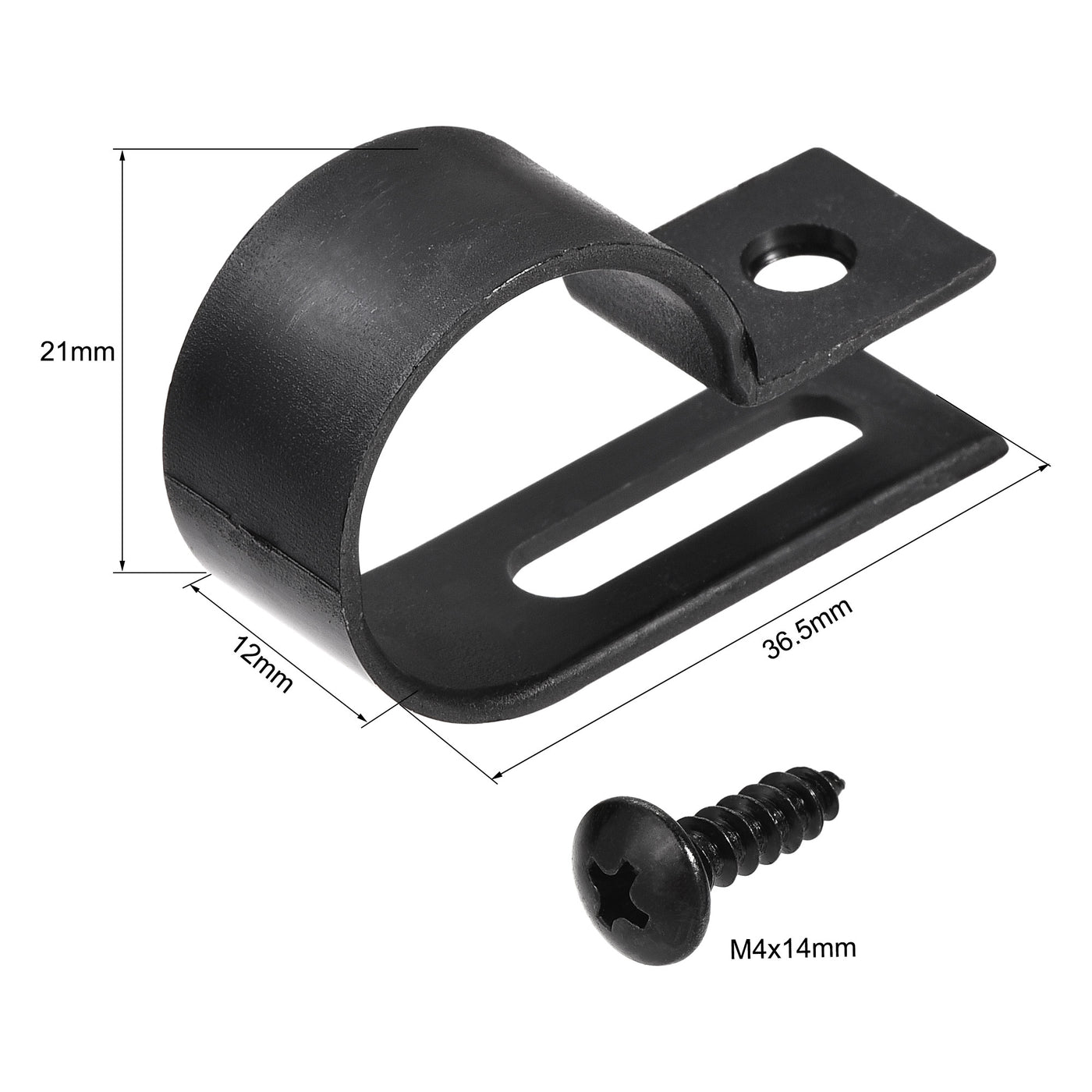 Harfington 19mm Nylon R Type Cable Clip Wire Clamp with Screws Black 50pcs