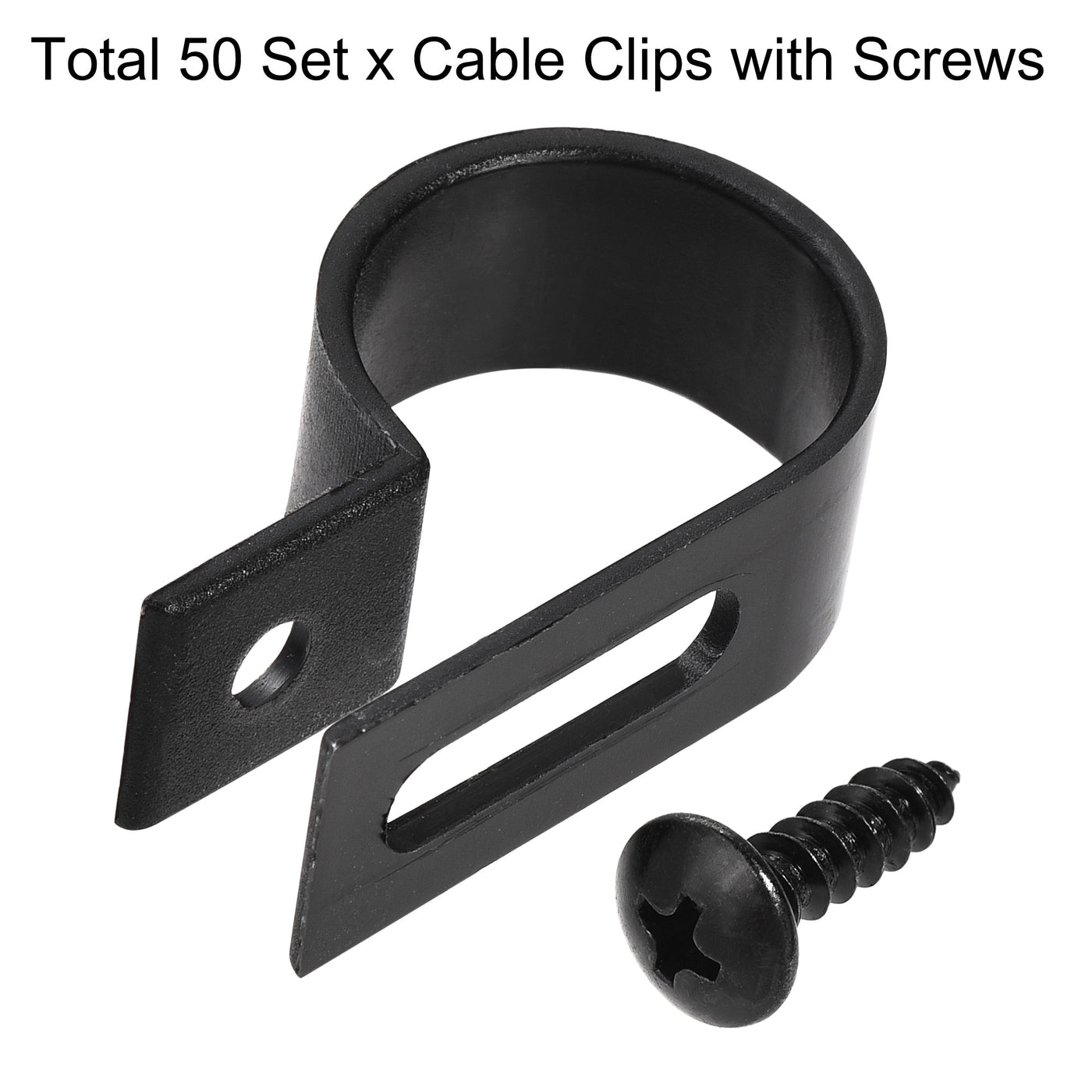 Harfington 19mm Nylon R Type Cable Clip Wire Clamp with Screws Black 50pcs