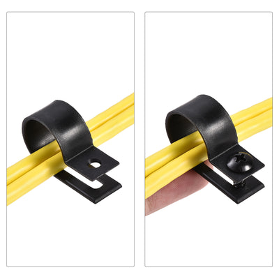 Harfington 19mm Nylon R Type Cable Clip Wire Clamp with Screws Black 50pcs