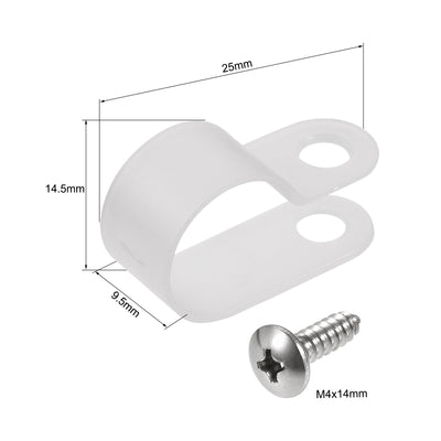 Harfington 13.2mm Nylon R Type Cable Clip Wire Clamp with Screws White 50pcs