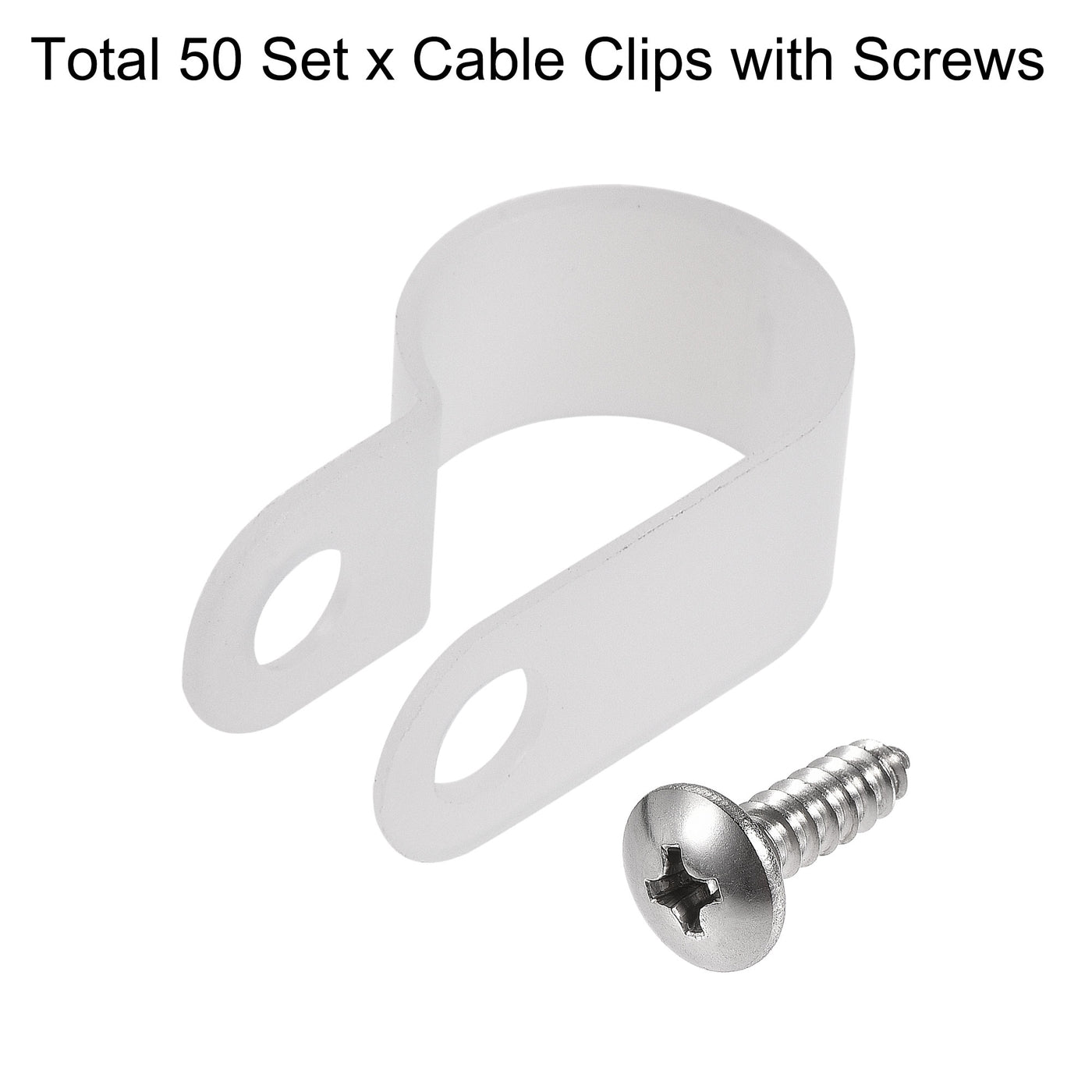 Harfington 13.2mm Nylon R Type Cable Clip Wire Clamp with Screws White 50pcs