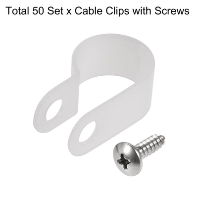 Harfington 13.2mm Nylon R Type Cable Clip Wire Clamp with Screws White 50pcs