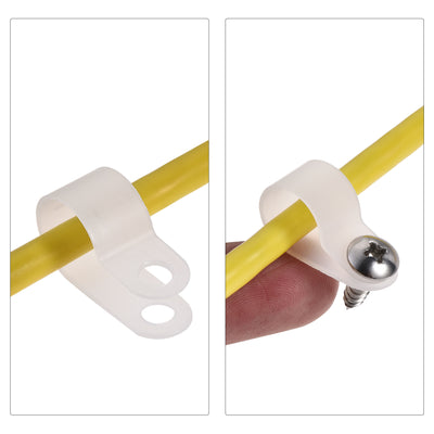 Harfington 13.2mm Nylon R Type Cable Clip Wire Clamp with Screws White 50pcs
