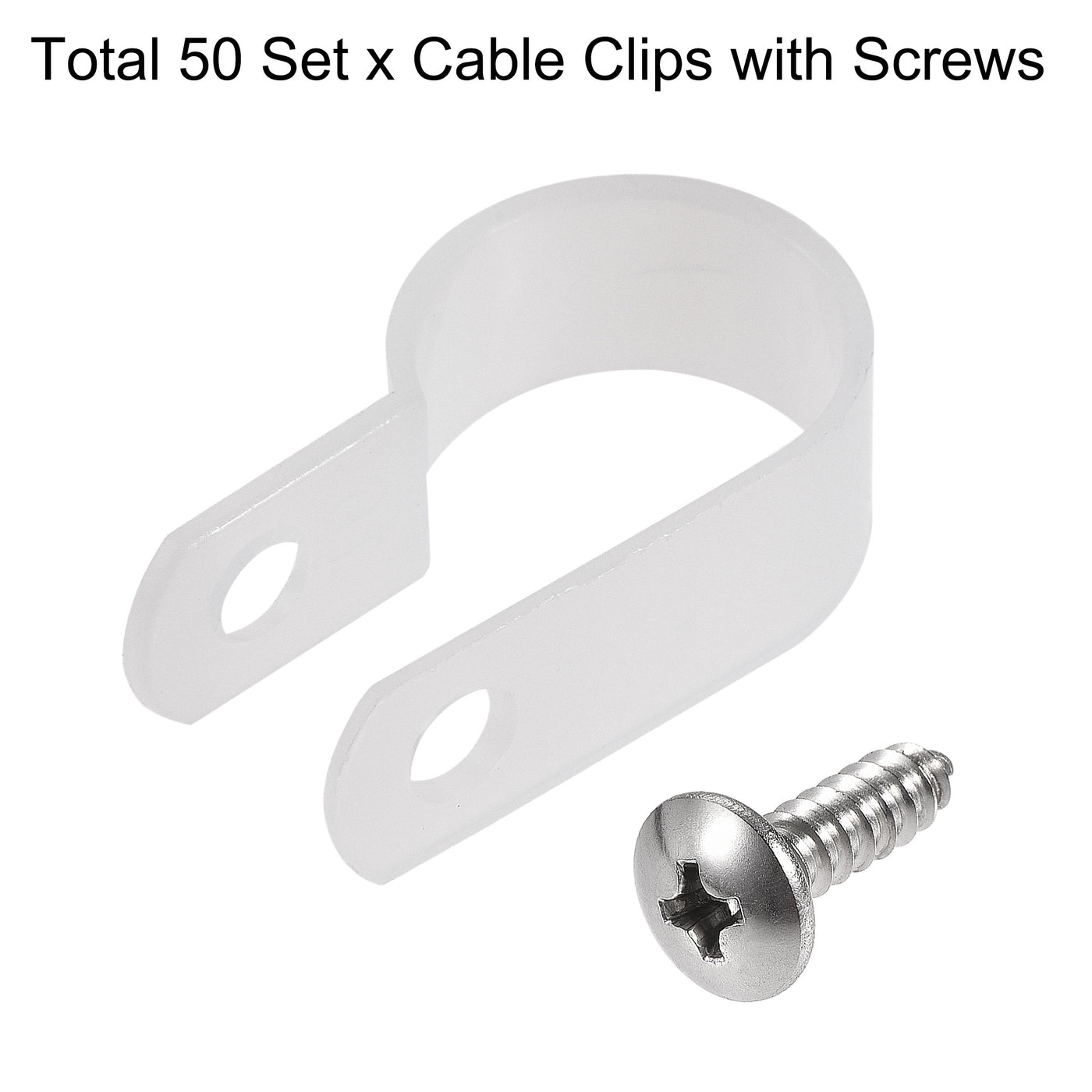 Harfington 16mm Nylon R Type Cable Clip Wire Clamp with Screws White 50pcs