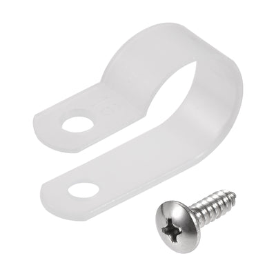 Harfington 16mm Nylon R Type Cable Clip Wire Clamp with Screws White 50pcs