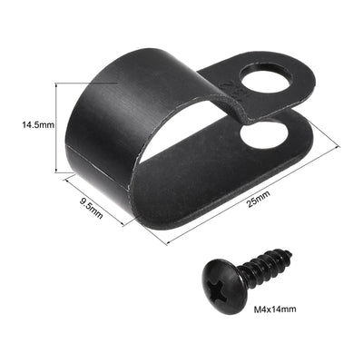 Harfington 13.2mm Nylon R Type Cable Clip Wire Clamp with Screws Black 100pcs