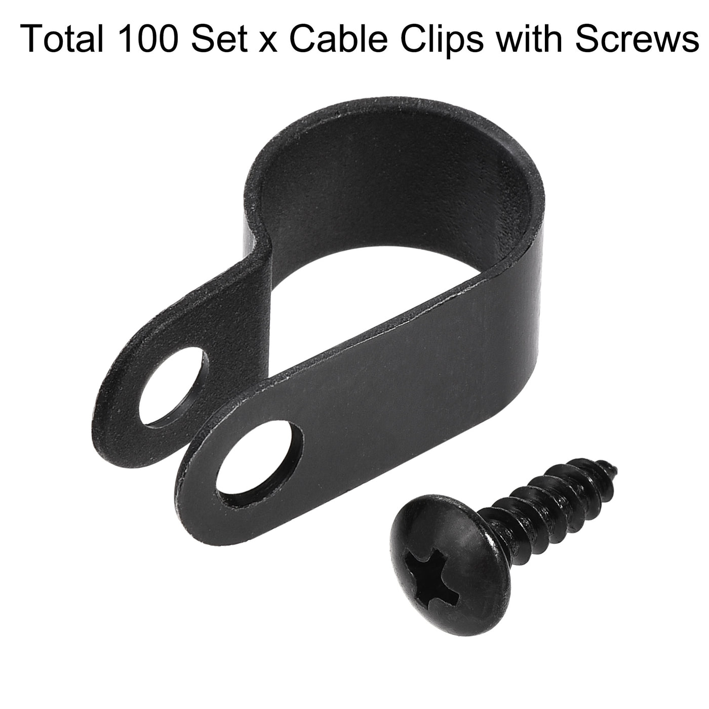 Harfington 13.2mm Nylon R Type Cable Clip Wire Clamp with Screws Black 100pcs