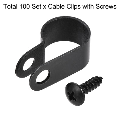 Harfington 13.2mm Nylon R Type Cable Clip Wire Clamp with Screws Black 100pcs