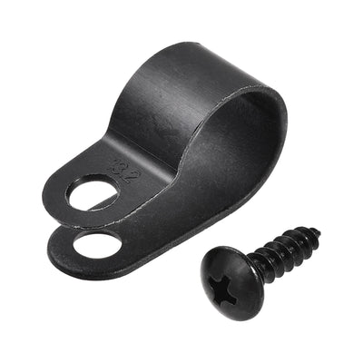 Harfington 13.2mm Nylon R Type Cable Clip Wire Clamp with Screws Black 100pcs