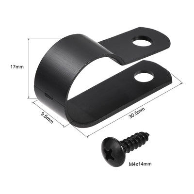 Harfington 16mm Nylon R Type Cable Clip Wire Clamp with Screws Black 100pcs