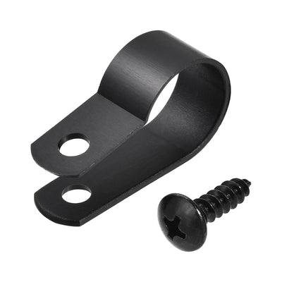 Harfington 16mm Nylon R Type Cable Clip Wire Clamp with Screws Black 100pcs