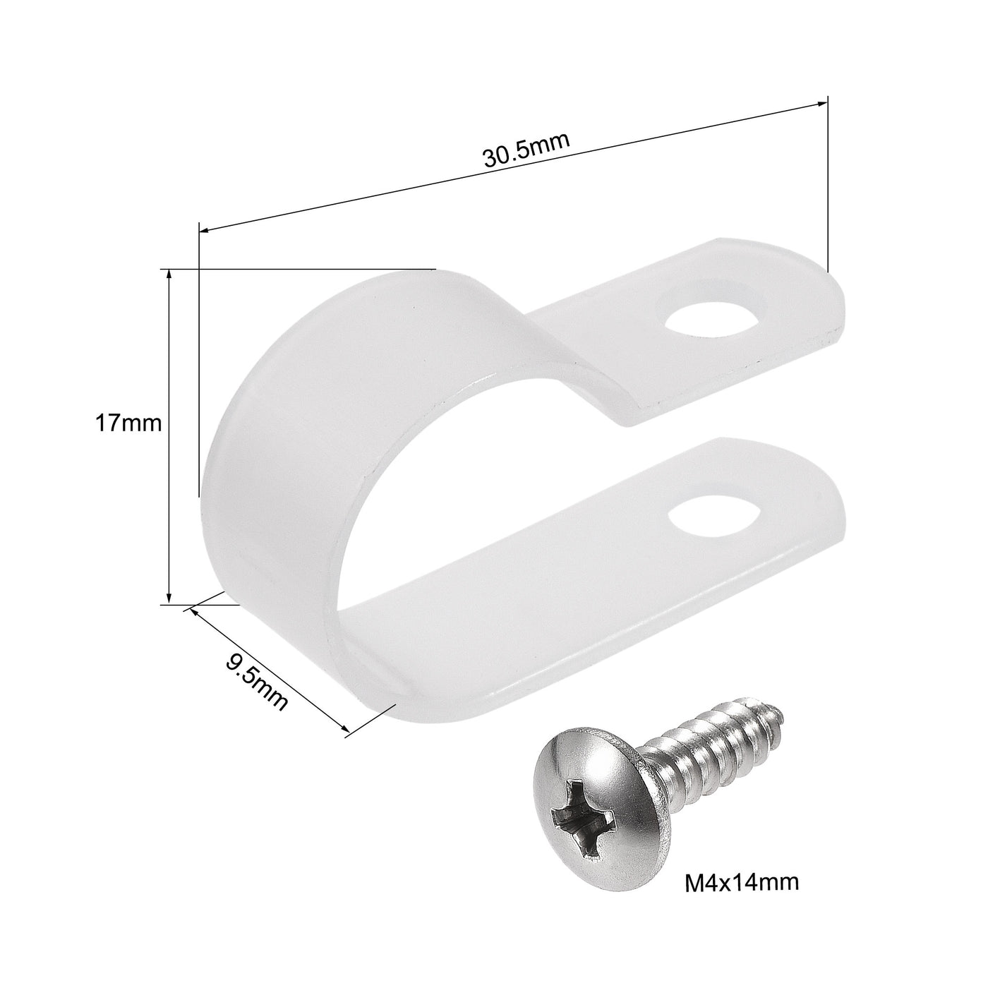 Harfington 16mm Nylon R Type Cable Clip Wire Clamp with Screws White 100pcs