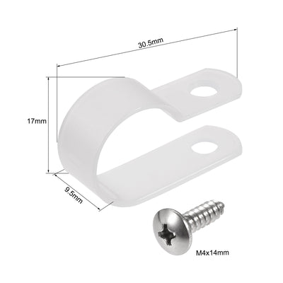 Harfington 16mm Nylon R Type Cable Clip Wire Clamp with Screws White 100pcs