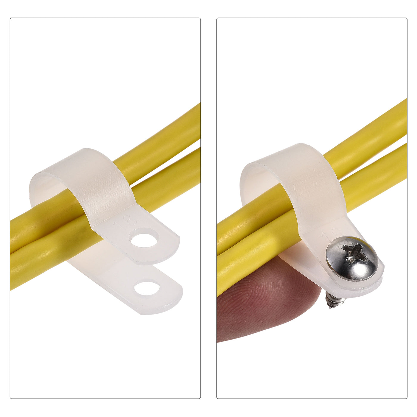 Harfington 16mm Nylon R Type Cable Clip Wire Clamp with Screws White 100pcs