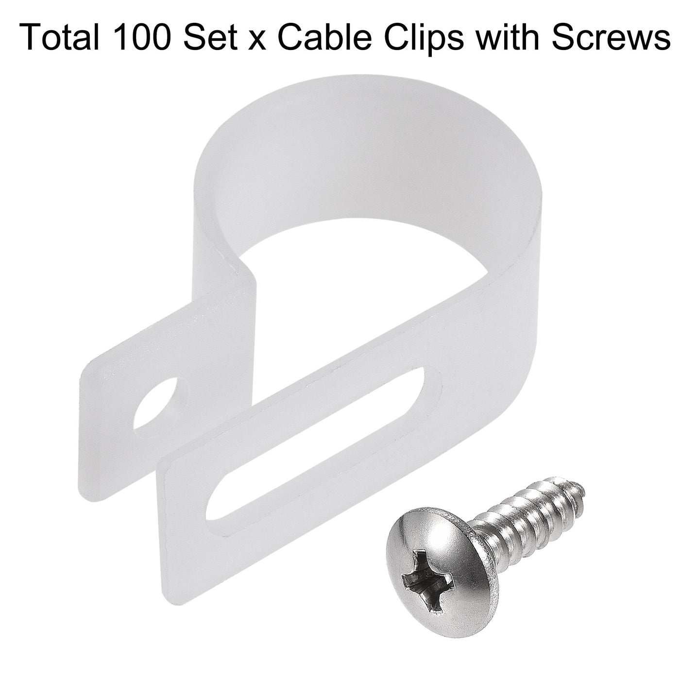 Harfington 19mm Nylon R Type Cable Clip Wire Clamp with Screws White 100pcs