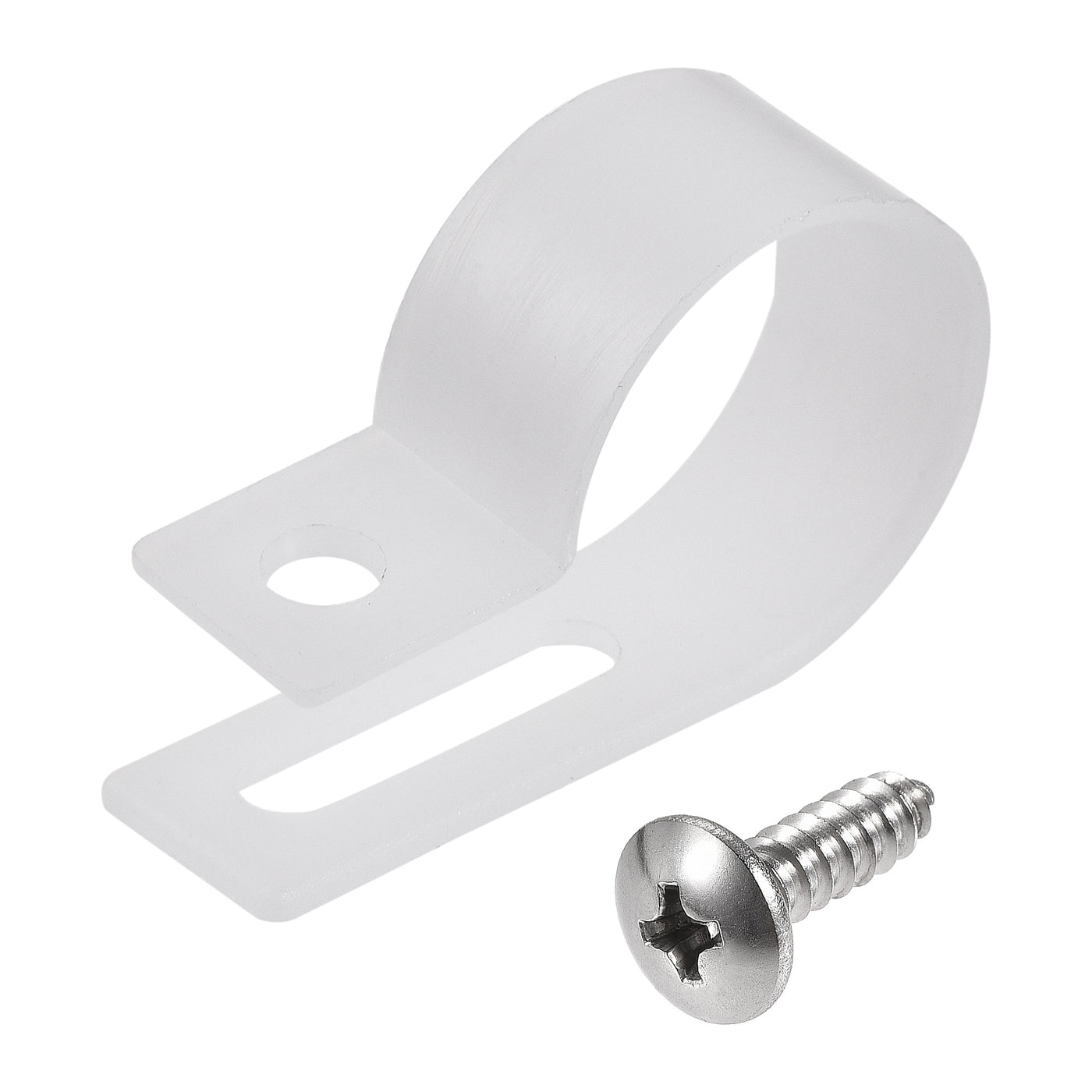 Harfington 19mm Nylon R Type Cable Clip Wire Clamp with Screws White 100pcs