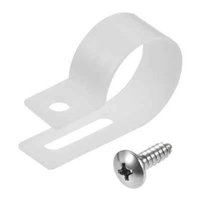 Harfington 19mm Nylon R Type Cable Clip Wire Clamp with Screws White 100pcs