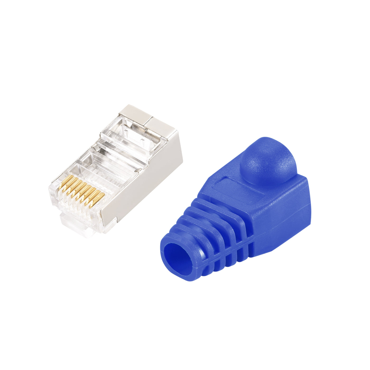 Harfington 50Sets Cat5e RJ45 Shielded Modular Plugs Connector w Blue Strain Relief Boots