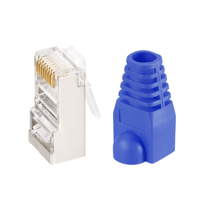 Harfington 50Sets Cat5e RJ45 Shielded Modular Plugs Connector w Blue Strain Relief Boots