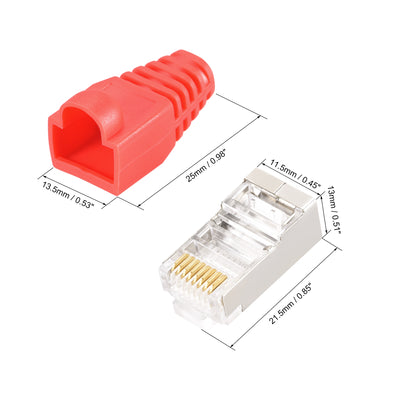 Harfington 50Sets Cat5e RJ45 Shielded Modular Plugs Connector w Red Strain Relief Boots