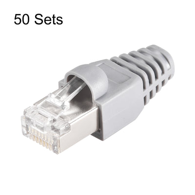 Harfington 50Sets Cat5e RJ45 Shielded Modular Plugs Connector w Gray Strain Relief Boots