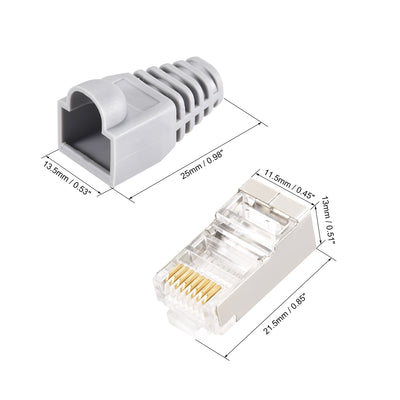 Harfington 50Sets Cat5e RJ45 Shielded Modular Plugs Connector w Gray Strain Relief Boots