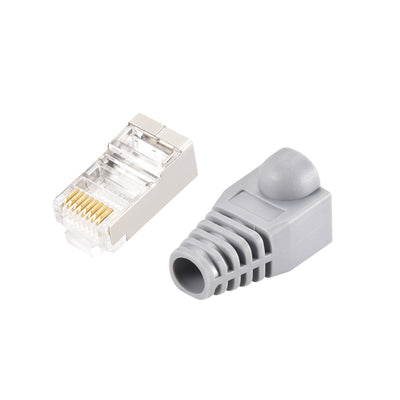 Harfington 50Sets Cat5e RJ45 Shielded Modular Plugs Connector w Gray Strain Relief Boots