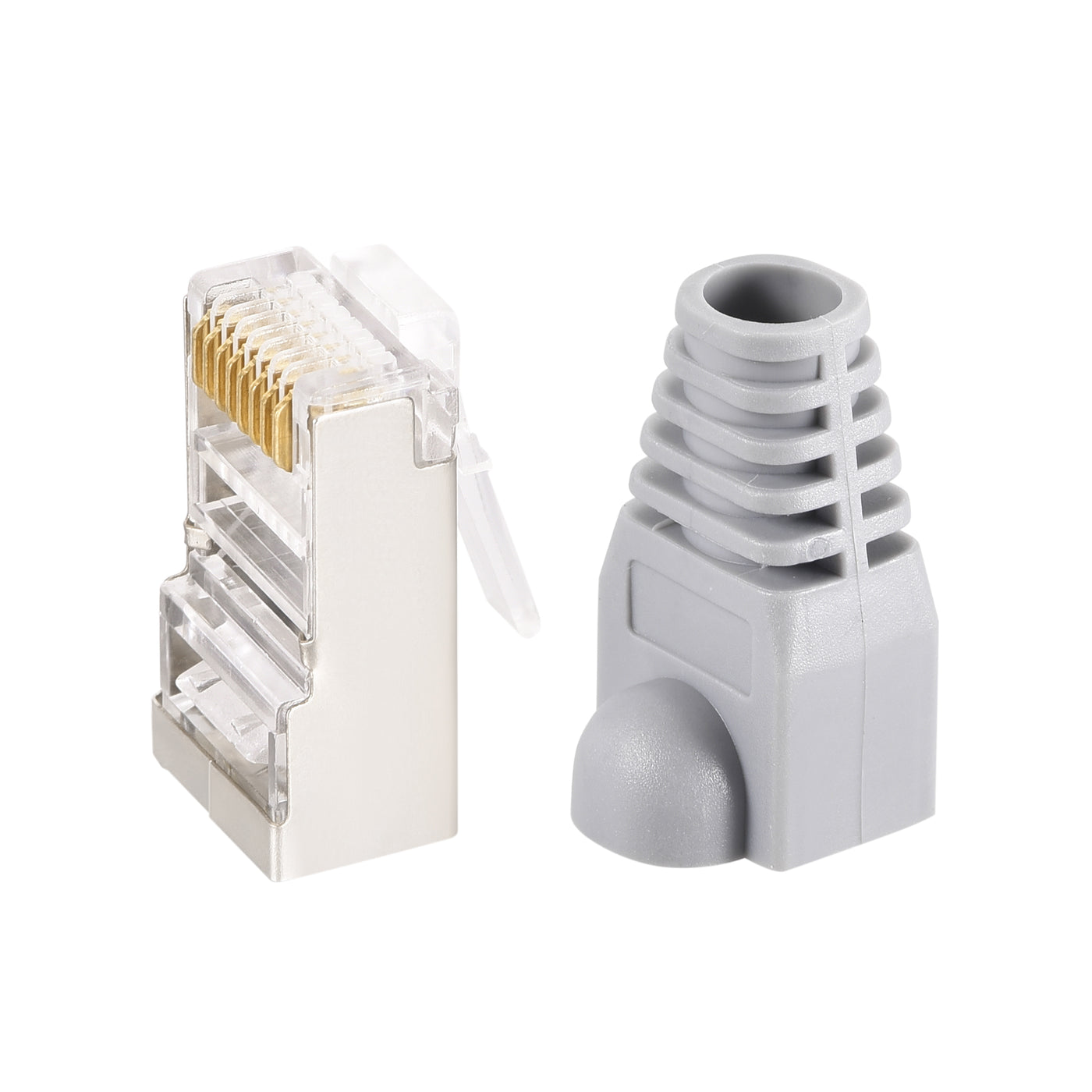 Harfington 50Sets Cat5e RJ45 Shielded Modular Plugs Connector w Gray Strain Relief Boots