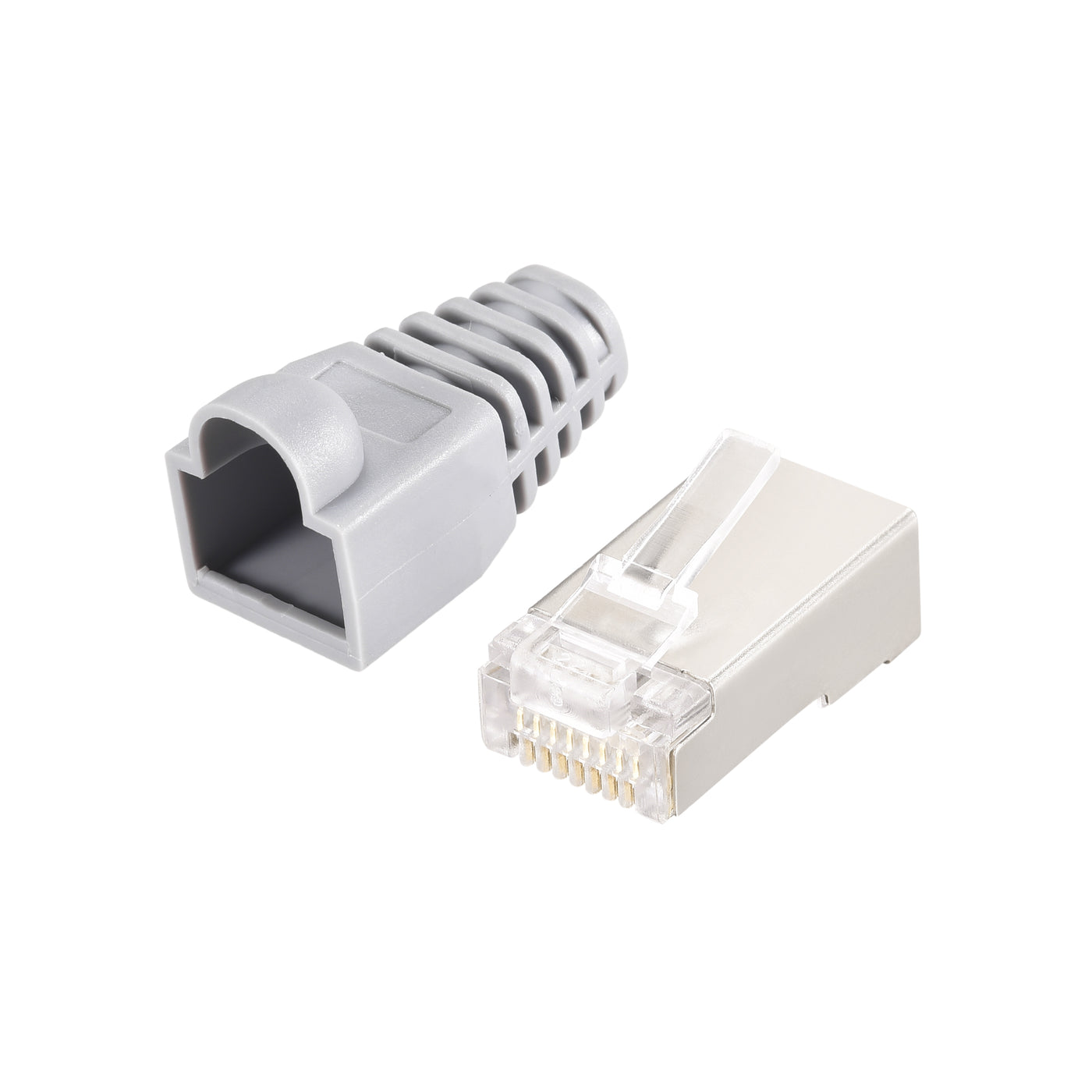 Harfington 50Sets Cat5e RJ45 Shielded Modular Plugs Connector w Gray Strain Relief Boots