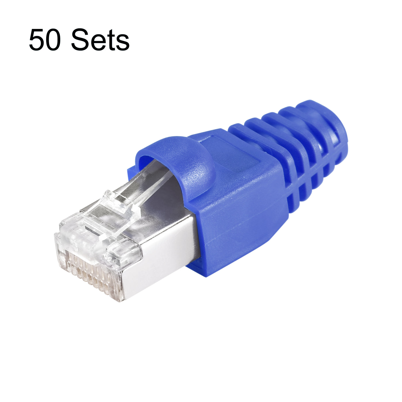 Harfington 50 Sets Cat6 RJ45 geschirmte modulare Stecker mit blauen Zugentlastungskappen