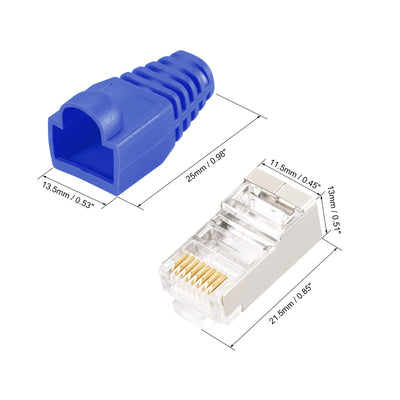 Harfington 50 Sets Cat6 RJ45 geschirmte modulare Stecker mit blauen Zugentlastungskappen