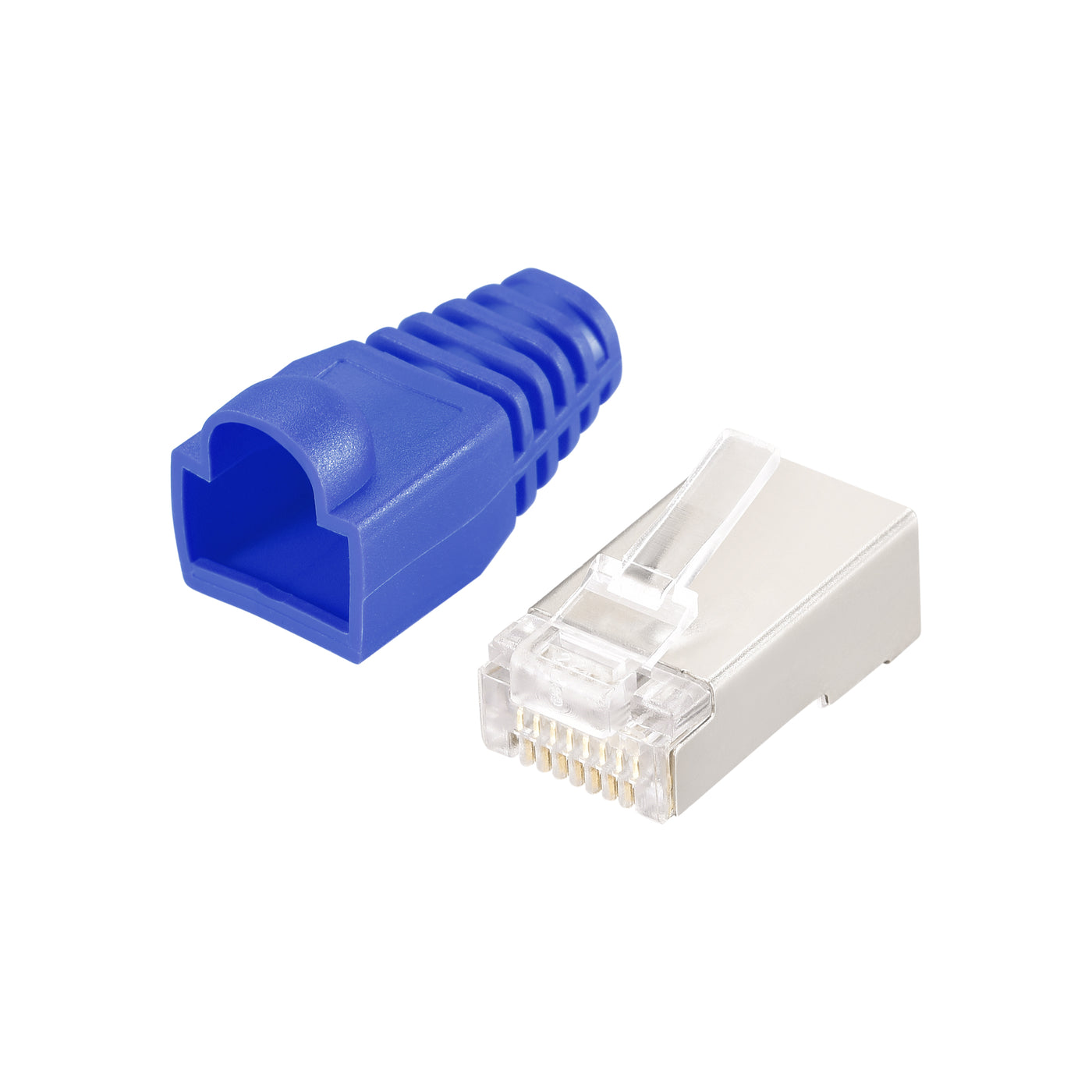 Harfington 50 Sets Cat6 RJ45 geschirmte modulare Stecker mit blauen Zugentlastungskappen