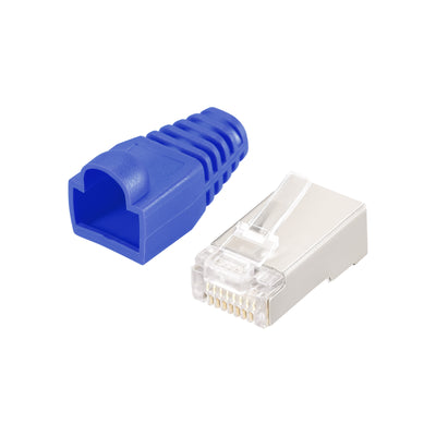Harfington 50Sets Cat6 RJ45 Shielded Modular Plugs Connector w Blue Strain Relief Boots