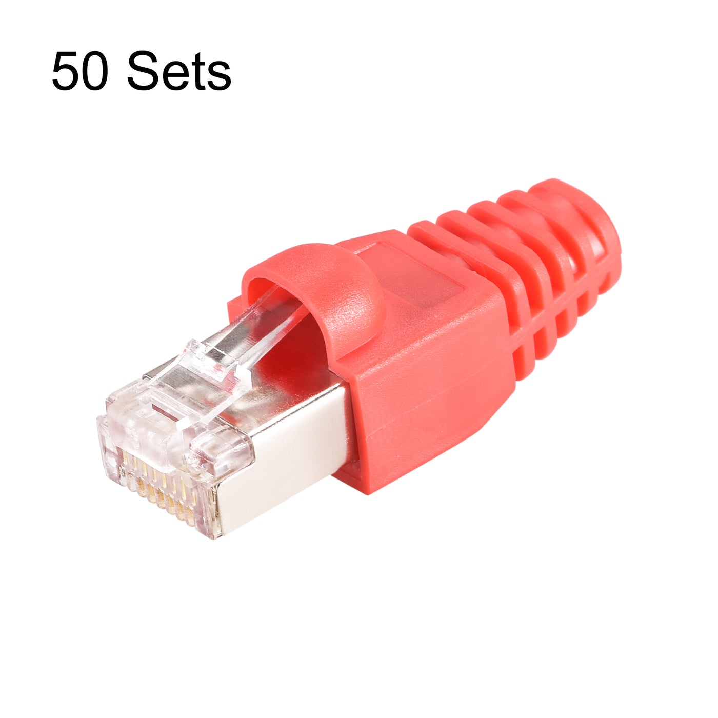 Harfington 50Sets Cat6 RJ45 Shielded Modular Plugs Connector w Red Strain Relief Boots
