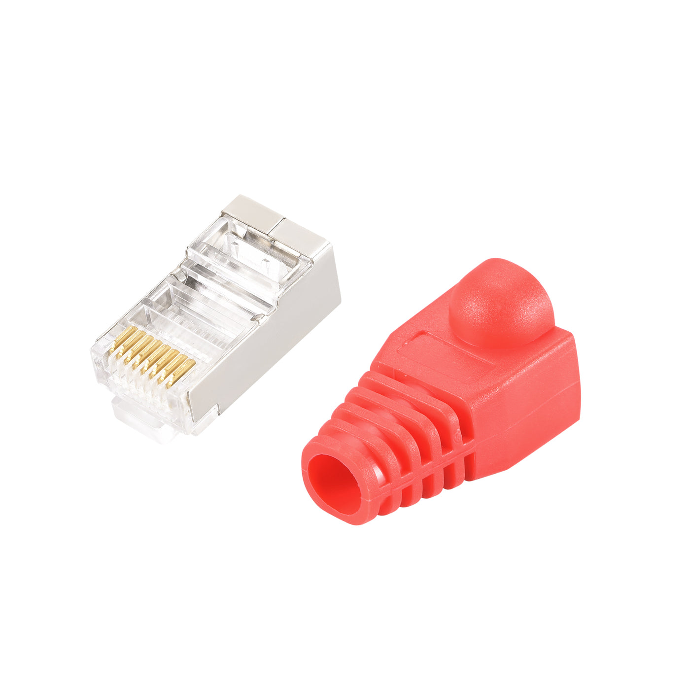 Harfington 50Sets Cat6 RJ45 Shielded Modular Plugs Connector w Red Strain Relief Boots
