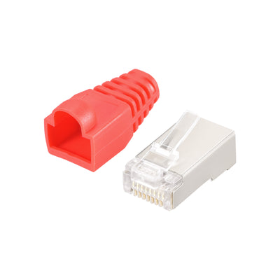 Harfington 50Sets Cat6 RJ45 Shielded Modular Plugs Connector w Red Strain Relief Boots