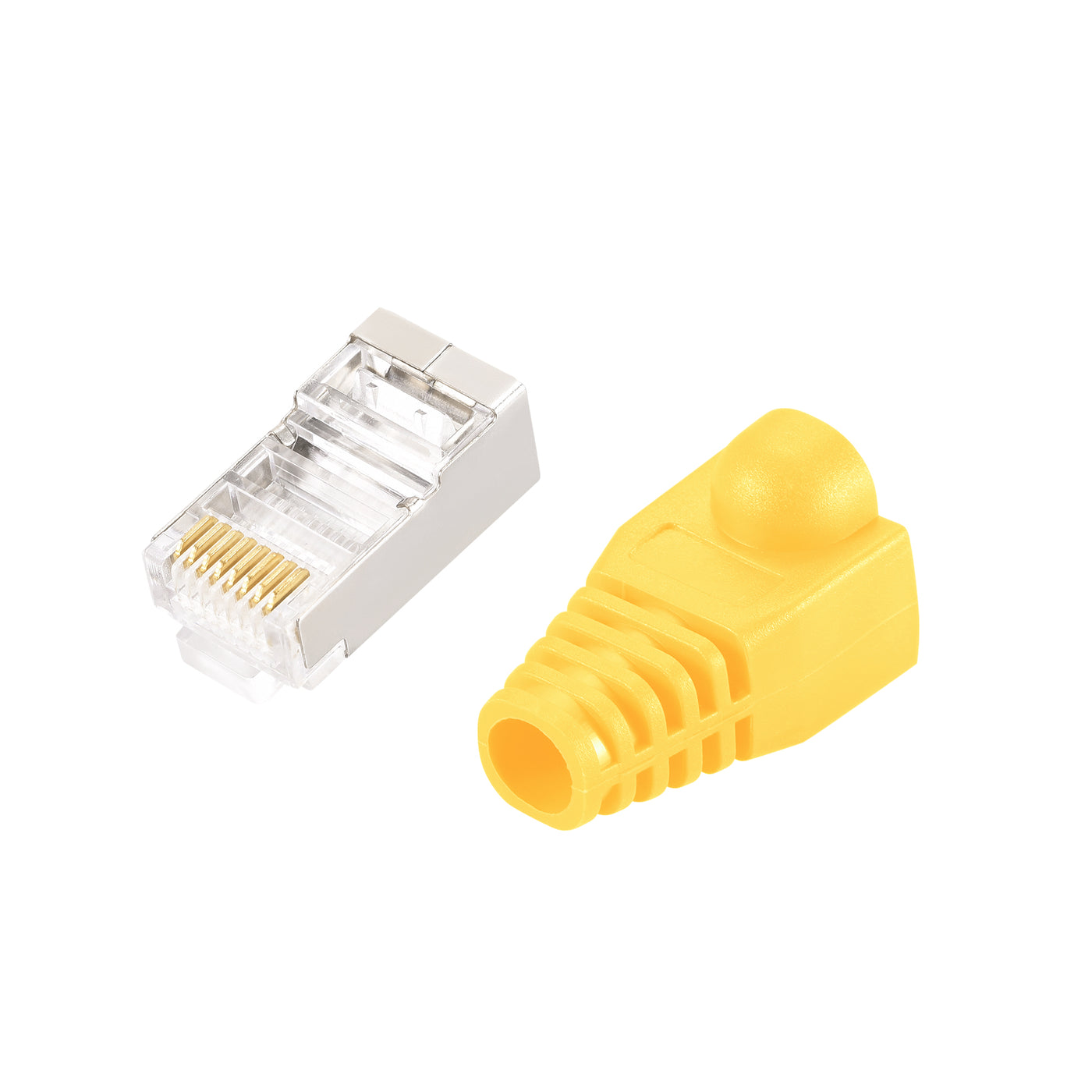 Harfington 50Sets Cat6 RJ45 Shielded Modular Plugs Connector w Yellow Strain Relief Boots